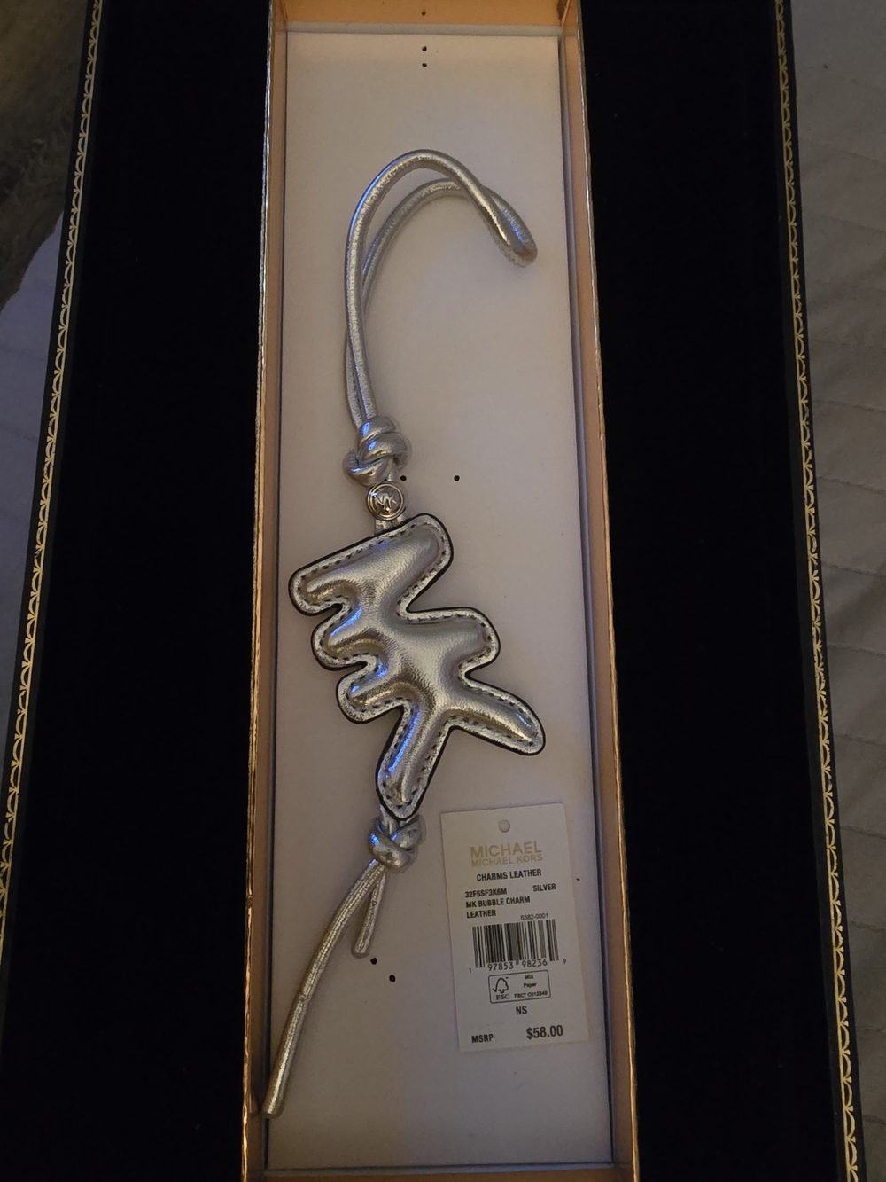 Michael Kors Silver Metallic Leather Abstract Knot Charm